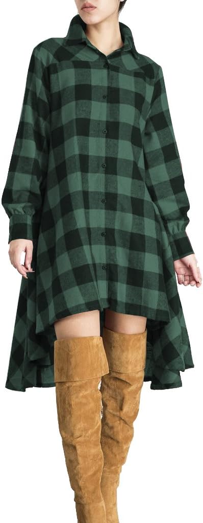 Olrain Plaid Shirt Dresses
