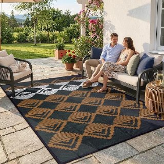 PR!CE DROP ( ) RV Outdoor Rug 6x9 Waterproof for Camping, Reversible Plastic Straw Rug for Camper, Porch, Balcony, Foldable Outdoor Mat Black Brown