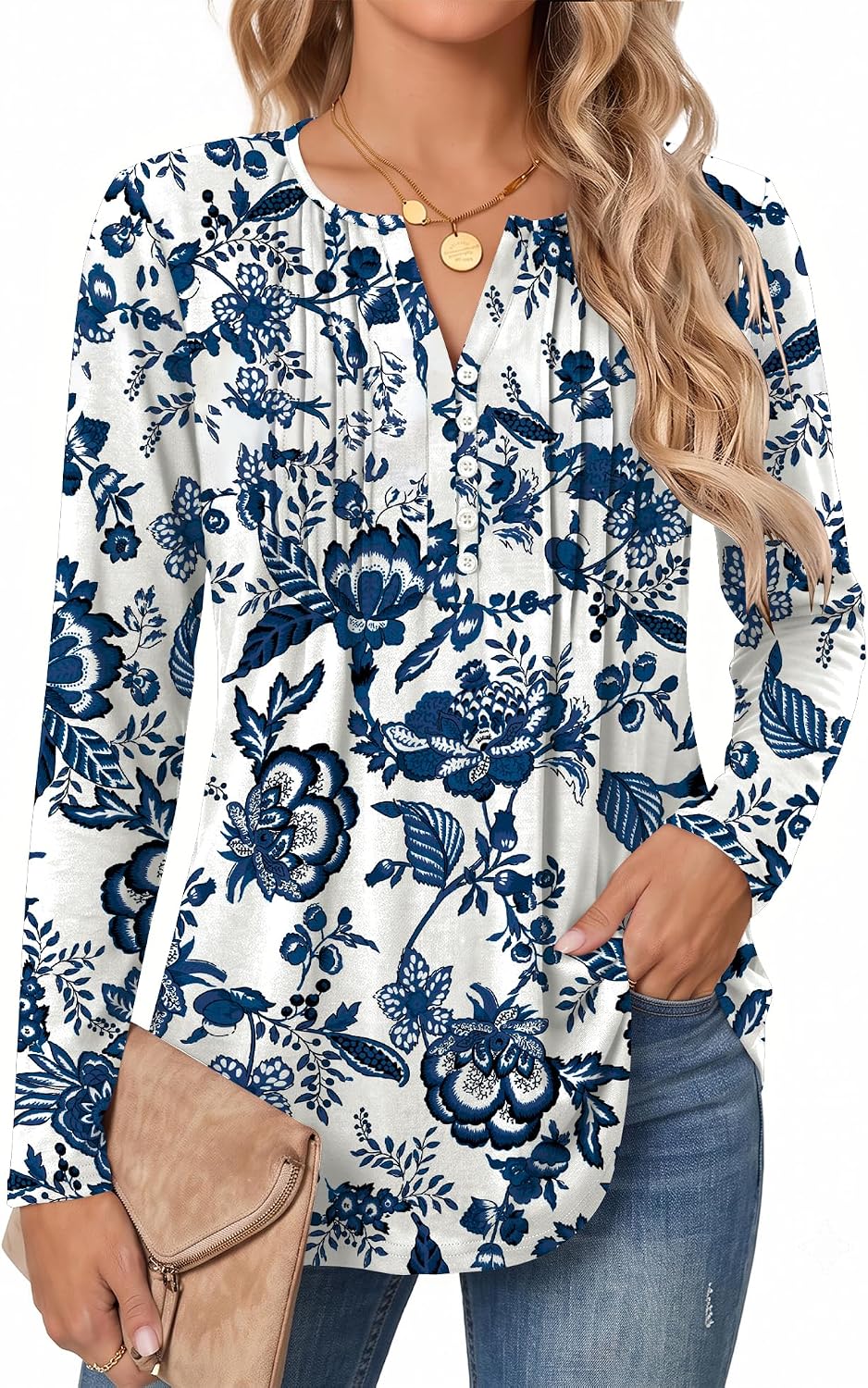 LUYAA Pleated Floral Shirts