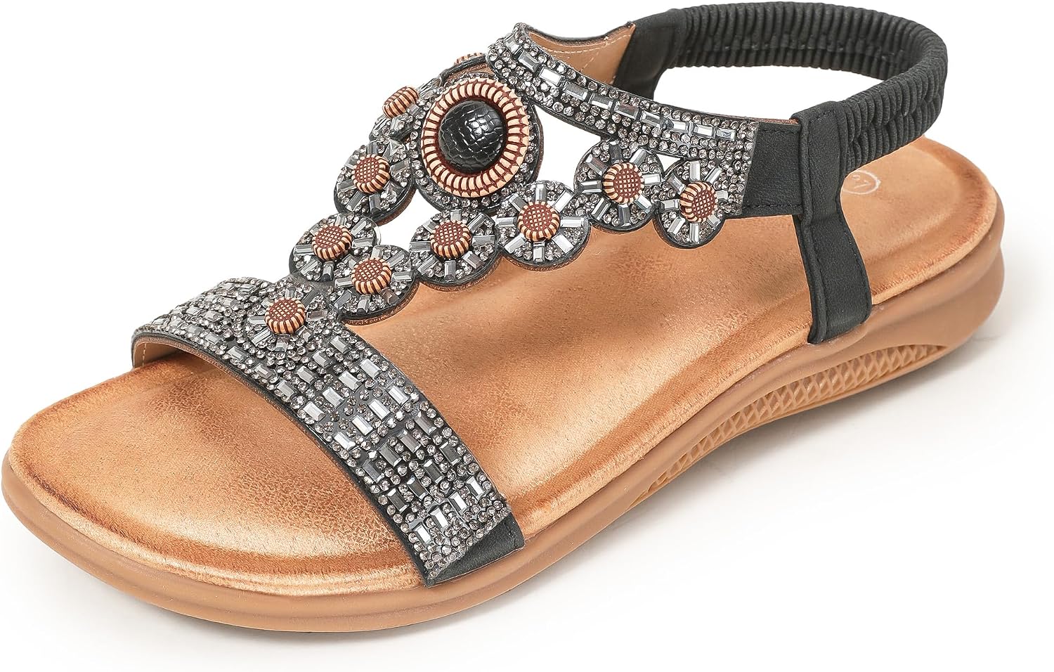Beaded Rhinestone Slingback Sandals