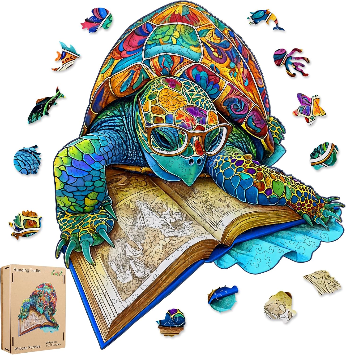 Bovearto 500 Piece Puzzles for Adults, Book Turtle Unique Shape