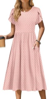 Zeagoo Summer Dresses for Women 2026 Short Sleeve Midi Dress Floral A-Line Petite Dresses Empire Waist Casual Beach SundressPink