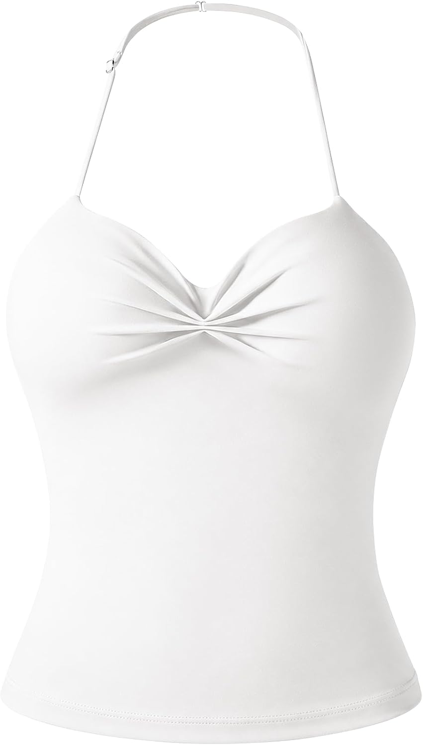 Halter Tops for Women Open Back Built in Bra Adjustable Strap