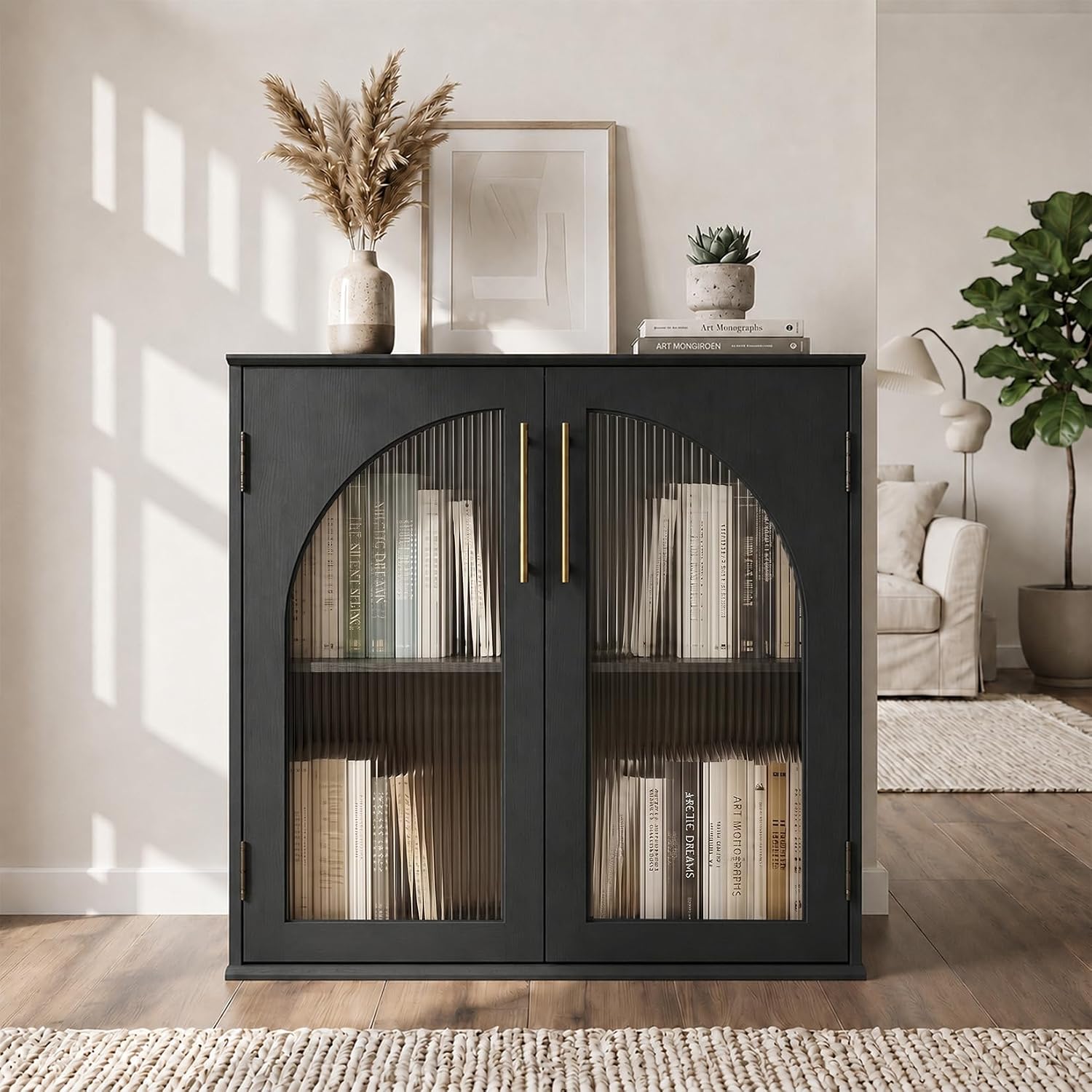 Glass Door Buffet Cabinets (Black