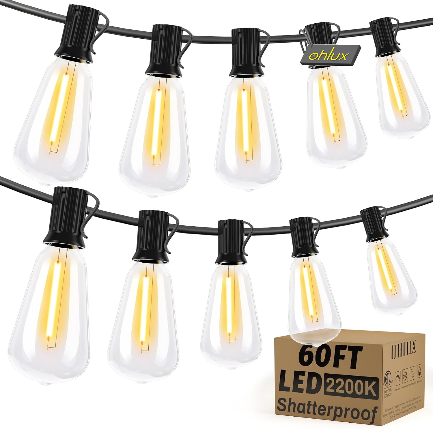 OHLUX 60FT Bistro String Lights