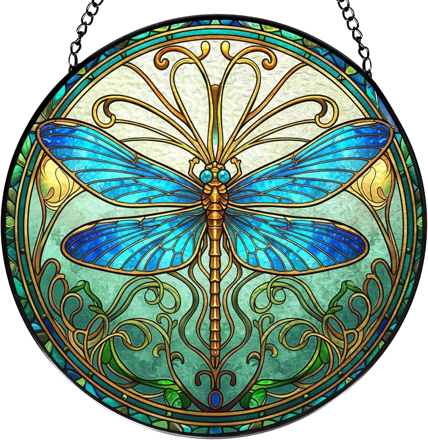 Blue Dragonfly Stained Glass Window Hanging, Dragonfly Suncatcher, Inset and Plant Suncatchers Sun Catchers Indoor Window Glass Wall Art Decor for Women Mom Grandma, 7.9x7.9in