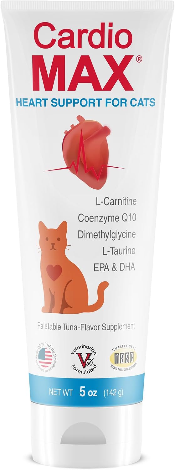 Heart Support Gel for Cats – L-Taurine, L-Carnitine, CoQ10 & Omega-3 (EPA & DHA) – Cardiovascular & Heart Muscle Support – Veterinarian Formulated Cat Cardiac Supplement – Tuna Flavor – 5 oz