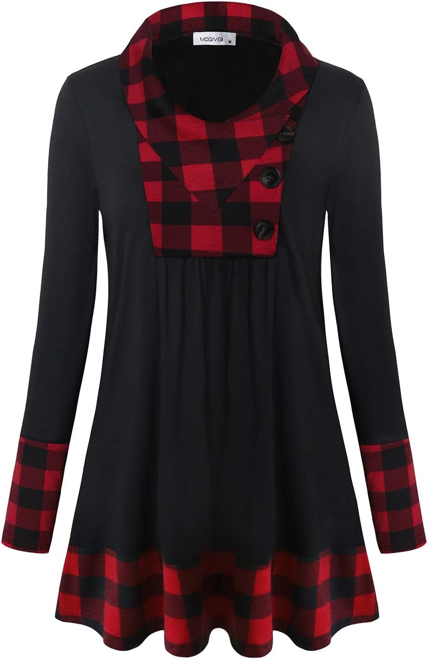 MOQIVGI Plaid Tunic Blouses