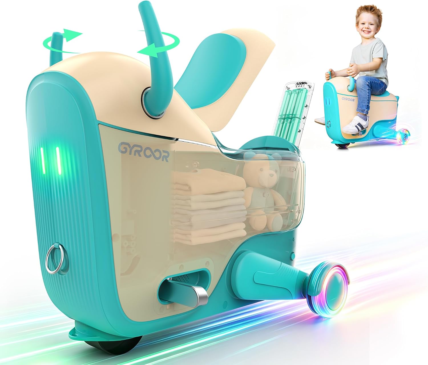 Gyroor GNU Kids Ride On Airplane Suitcase, 14L Storage, Ages 3-6, 3 Speeds