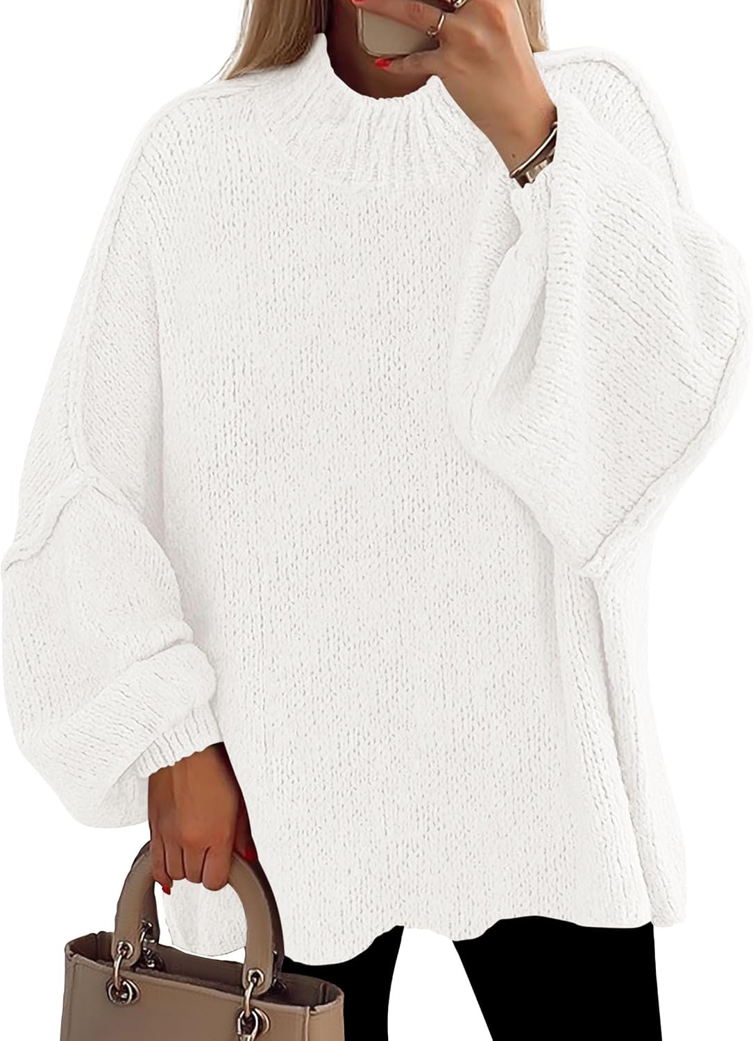 PRETTYGARDEN Women's Oversized Sweaters Fall Clothes (White,XXL)