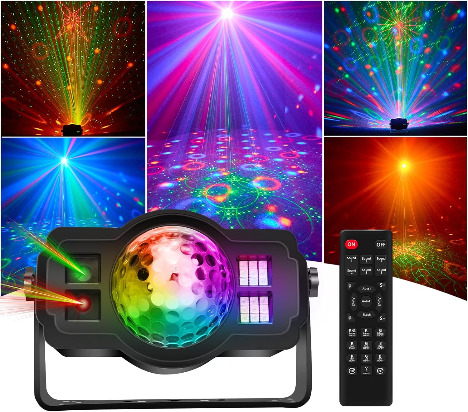3-in-1 Disco Ball Party Lights, Sound Activated DJ Strobe Light with 60 Patterns, USB Powered Disco Light Projector for Room Decor, Glow Party Supplies, Birthday, Christmas, Halloween