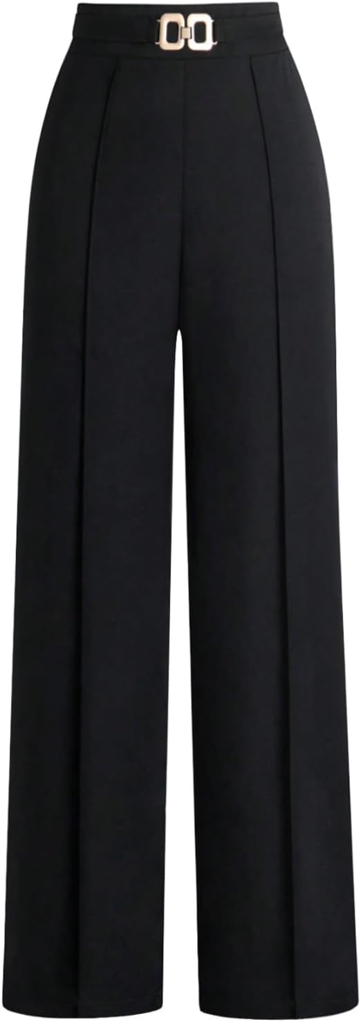 SOLY HUX Women's High Waisted Dress Pants Metal Linked Casual Work Office Business Long Trousers