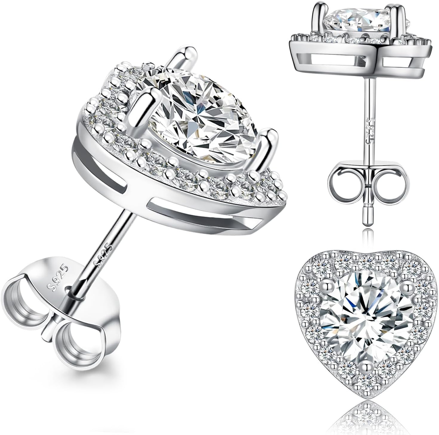Lyniuoy Moissanite Heart Stud Earrings