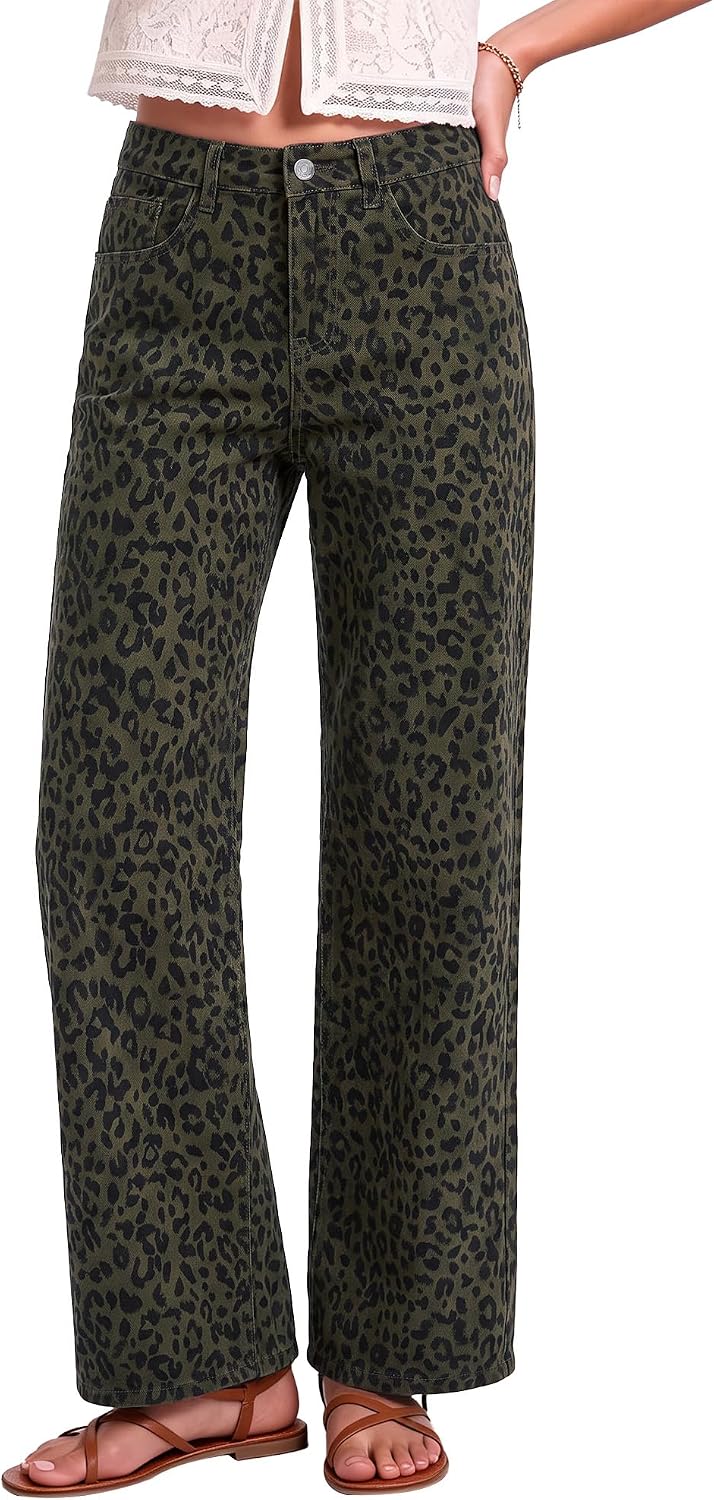 Luvamia Leopard Wide Leg Jeans