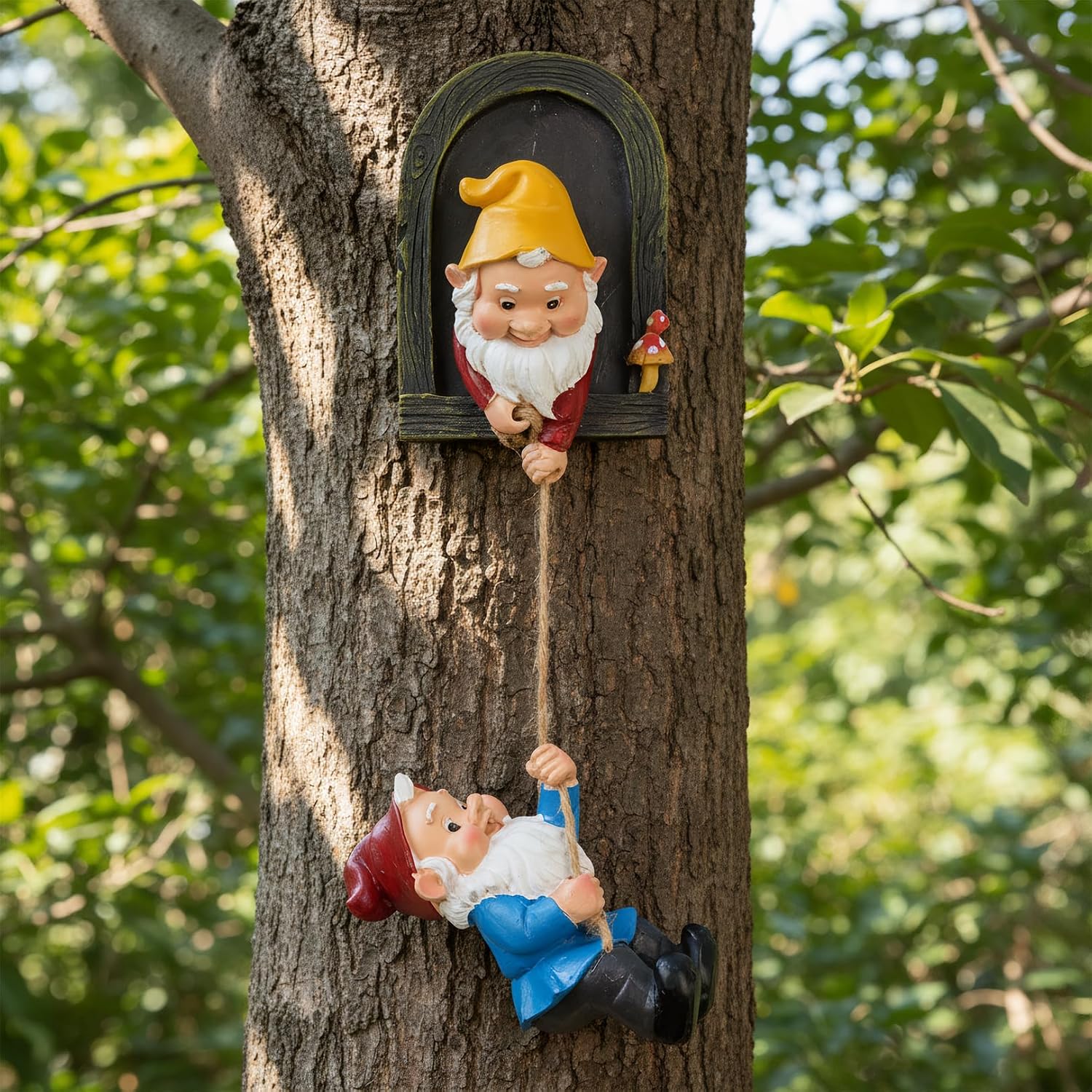 Elenon Climbing Gnomes Tree Faces Decor, Adorable Gnome Tree Hugger Fairy Garden Statue, Funny Peeker Sculpture Outdoor Yard Patio Art (2 Pack)