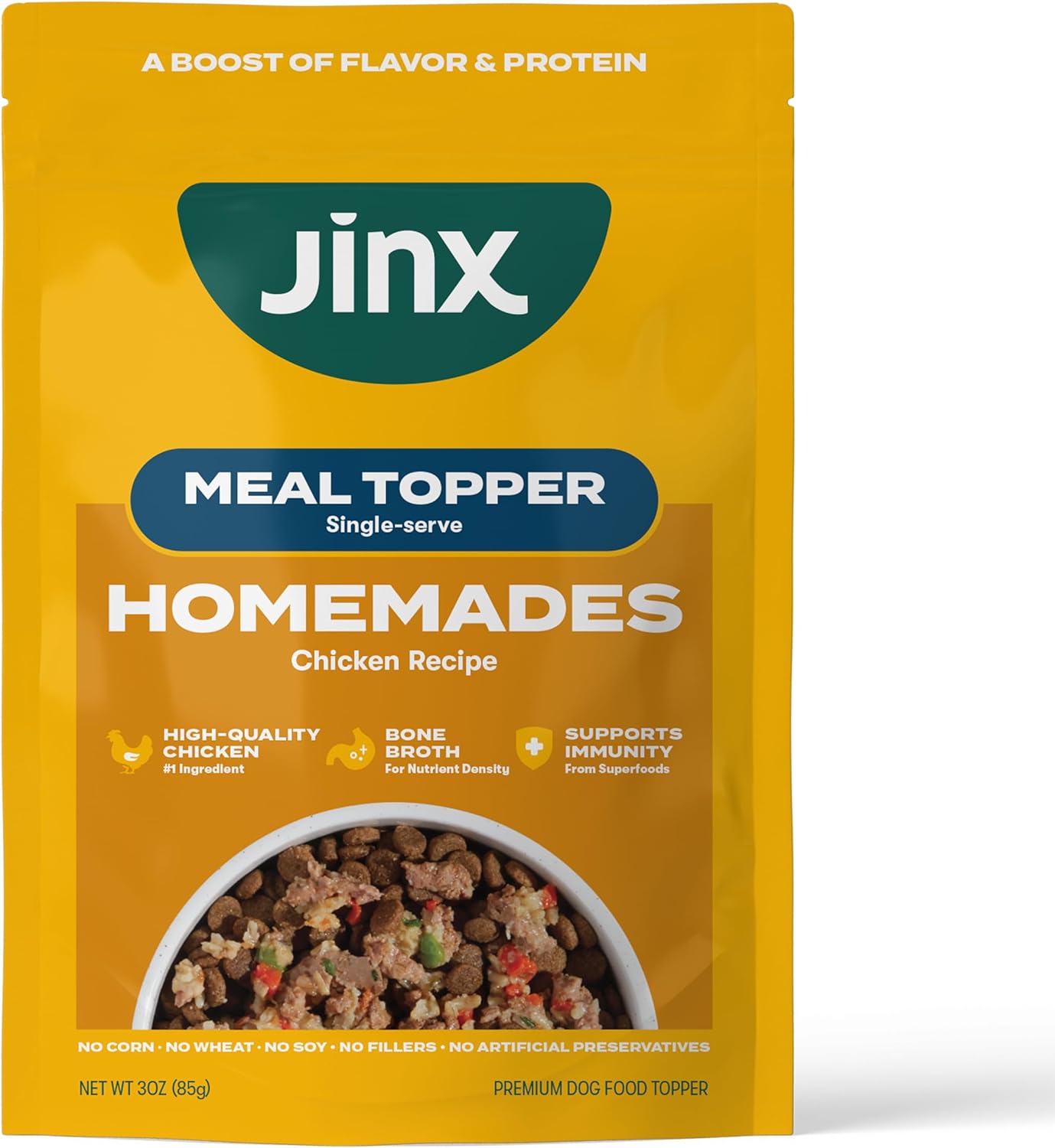 Jinx Chicken Dog Wet Food, Meal or Mix in Dog Toppers for Dry Food, Made with Real Chicken, Bone Broth & Brown Rice, No Fillers, Puppy, Adult, Senior, 3 Ounce