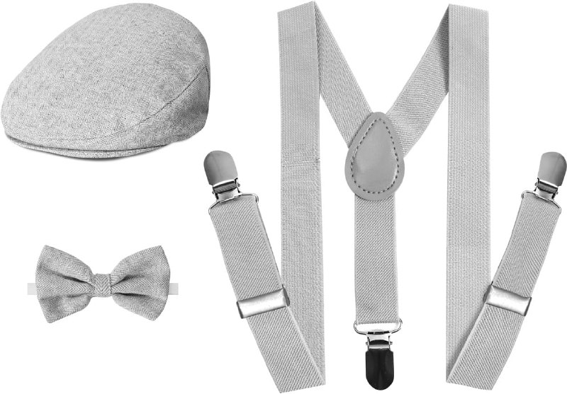 Baby Boys 3pcs Newsboy Cap Suspender Bow Tie Set 3 Months - 9 Years up