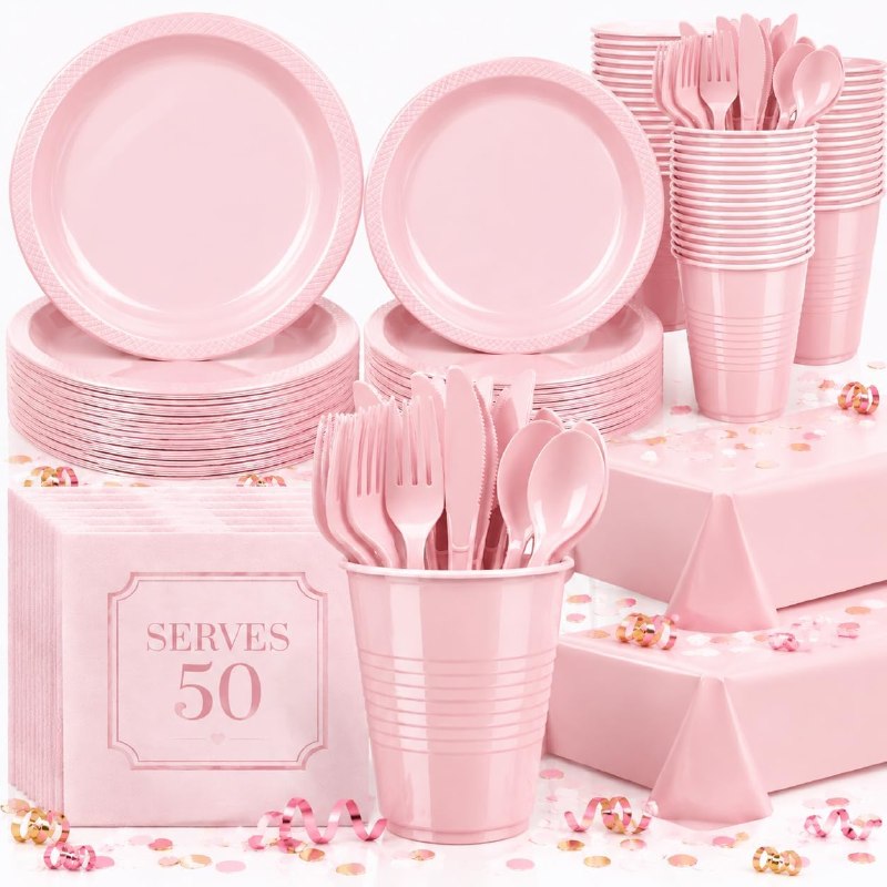 Tinybee Pink Disposable Plate Sets