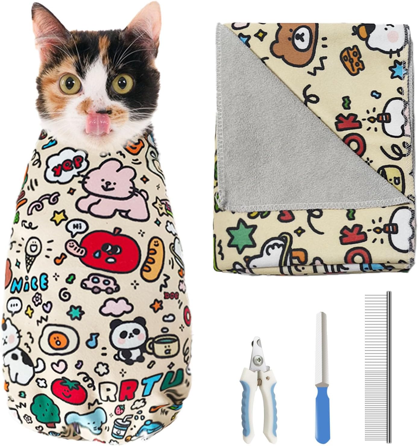 Cat Grooming Wrap & Nail Clipper Sets