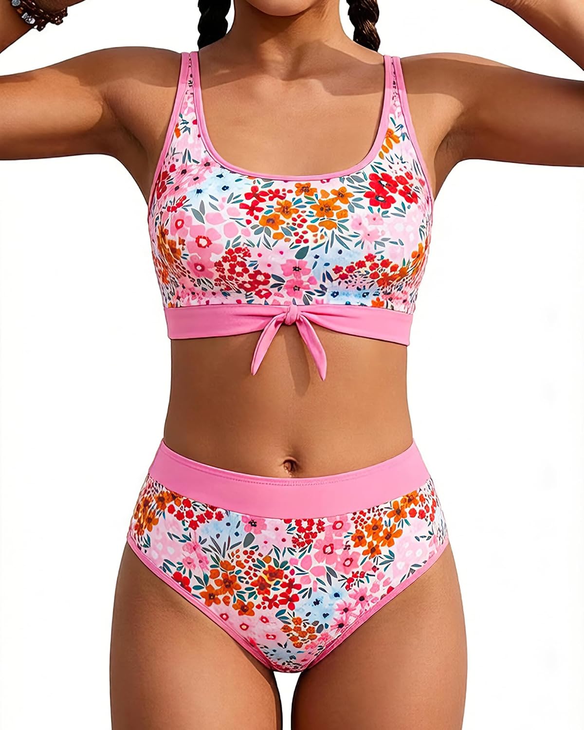 Girls Swimsuit High Waisted Bikini Sets Two Piece Bathing Suits for Teens Swim Suits Cute Floral Girls' Swimwear