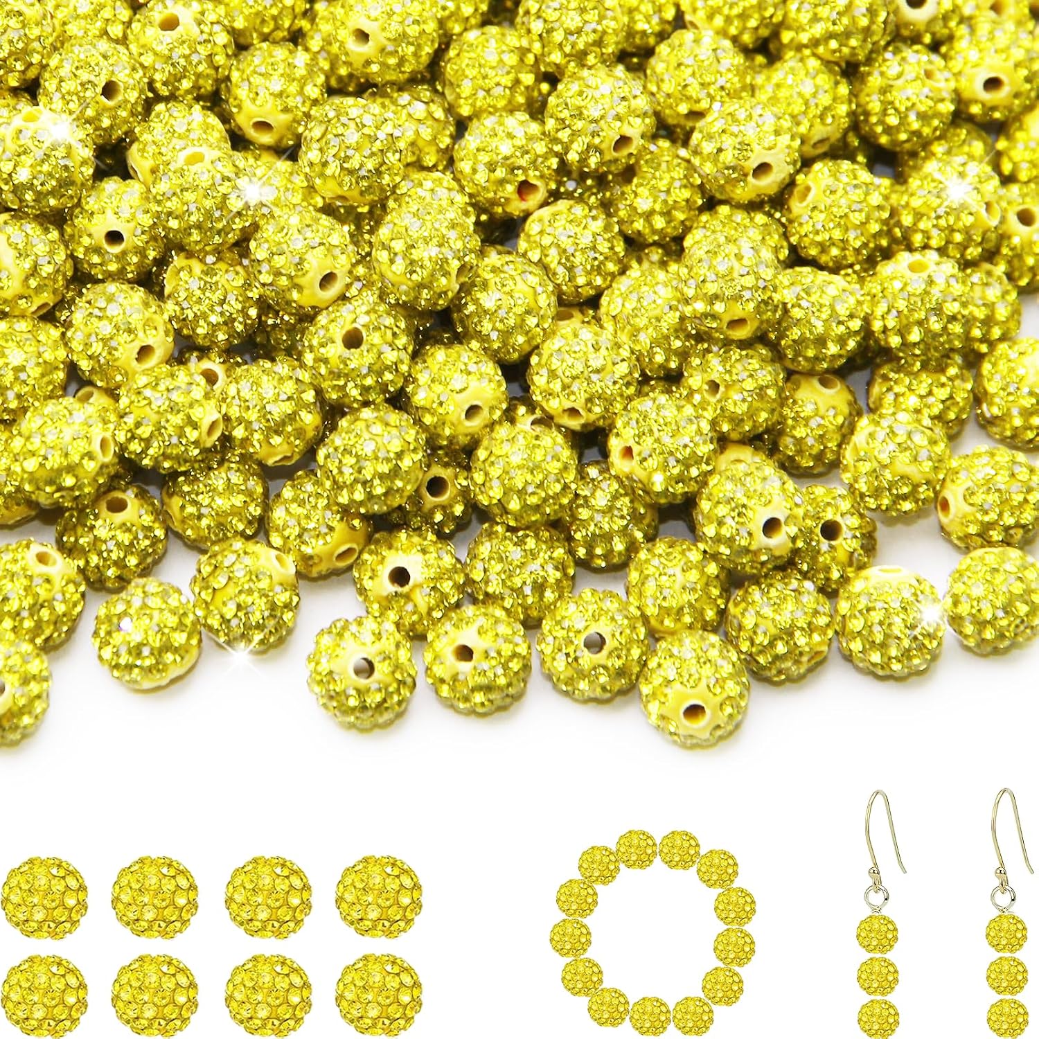 10mm Yellow Rhinestone Beads