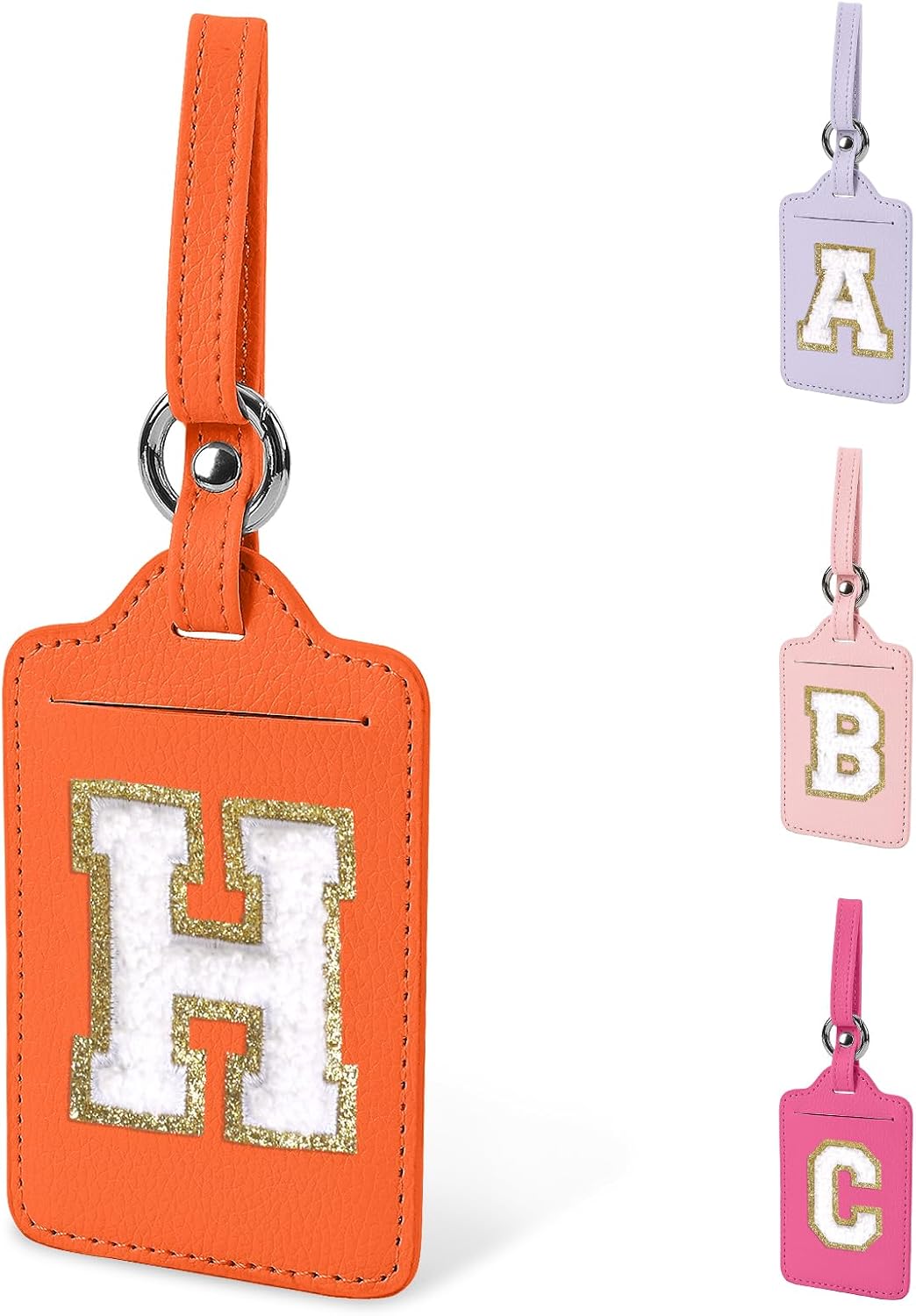 Personalized Initial Letter Luggage Tag H for Suitcases TSA Approved, PU Leather Luggage Tags with Privacy Cover ID Label Card, Orange Cute Monogrammed Funny Baggage Tag for Women Kid(1 PACK Letter H)