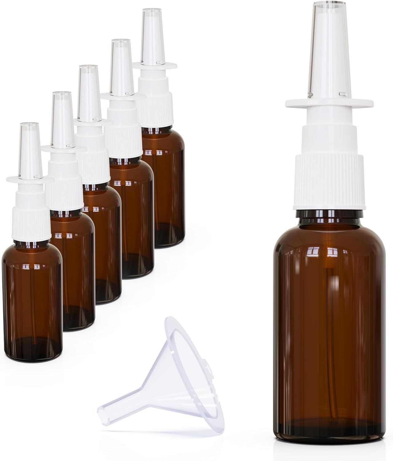 6PCS Nasal Spray Bottle Spray Glass bottles, 30ML/1oz Amber Glass Nose Sprayer Bottle Empty, Travel Sized Refillable, Nose Sprayer Nasal Cleaner with Funnel (30ml amber 6pcs)