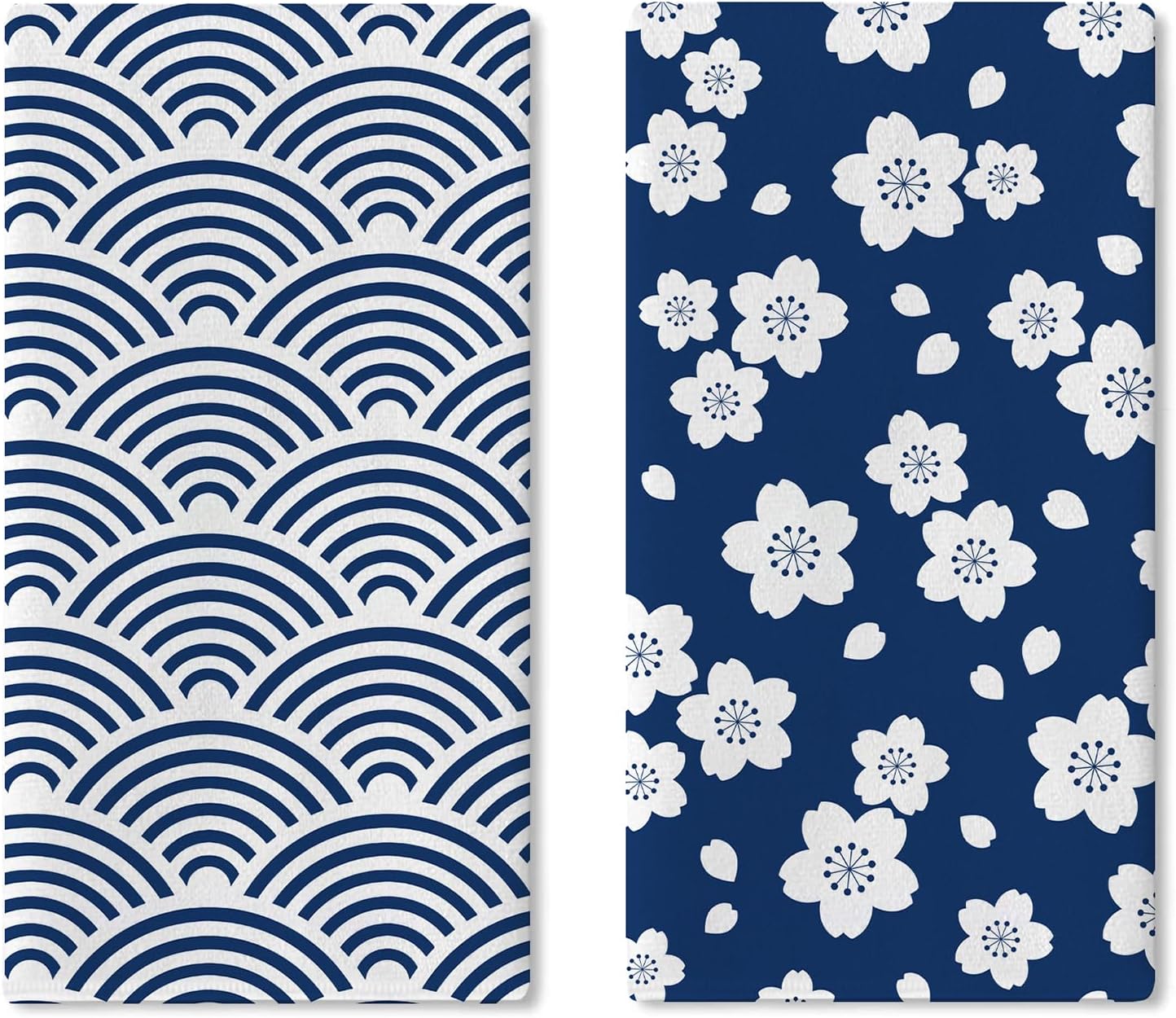 Navy Blue Japanese Pattern Kitchen Dish Towels Set of 2