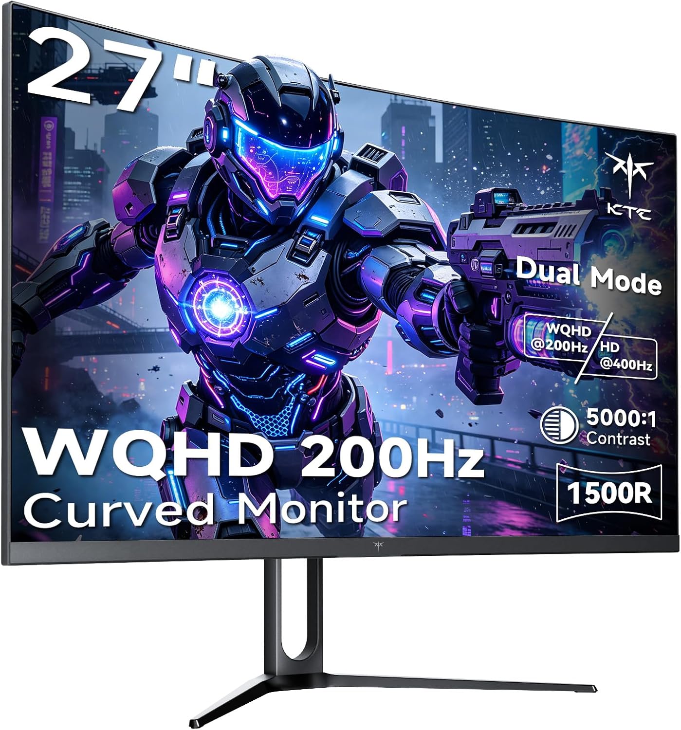 KTC 27 Inch 1440p 200Hz Curved Gaming Monitor, WQHD 200Hz/HD 400Hz, H27S5