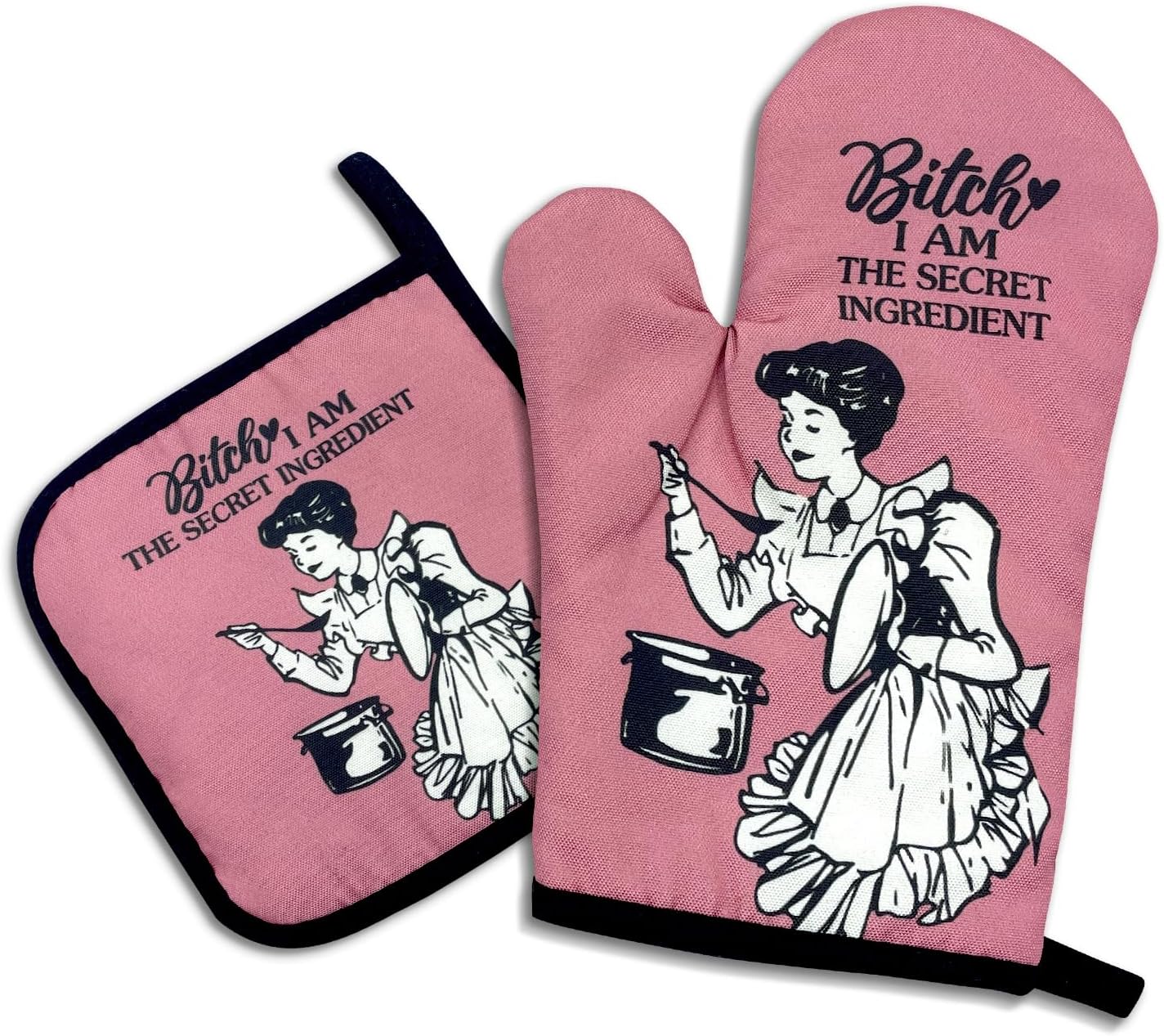 Bxxch I Am The Secret Ingredient, Funny Oven Mitts and Pot Holders, Silicone Non-Slip Oven Mitts, Kitchen Gift for Women, Housewarming Gift Ideas, Cooking Baking BBQ Gifts