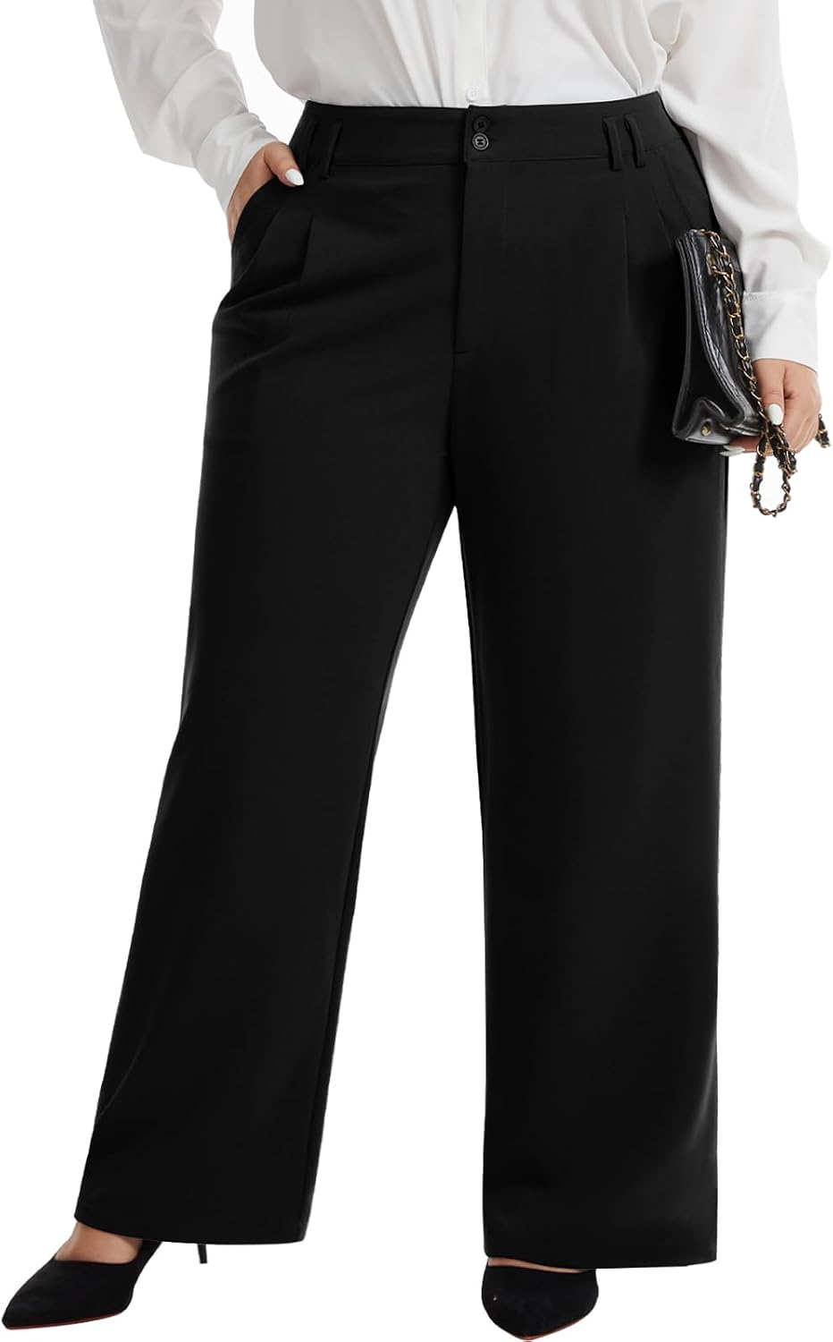 Women's Plus Size Wide Leg Dress Pants Pleated Slacks