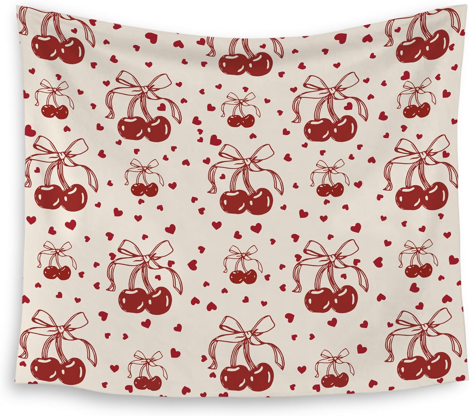 HUGANE Coquette Preppy Bow Cherry Tapestry, Trendy Girly Tapestry Wall Hanging, Preppy Girly Aesthetic Cherry Wall Blanket Backdrop Decor for Girls Room College Dorm, 50x60 Inch