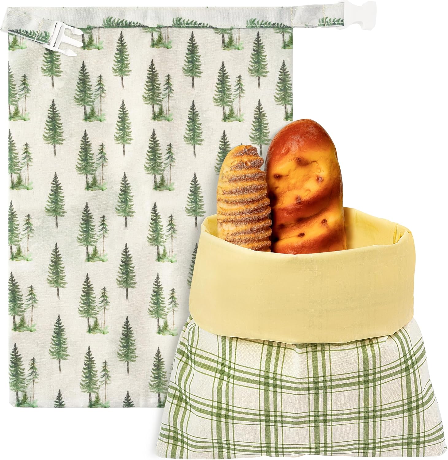 Reusable Beeswax Bread Bags - 2 Pack Christmas Tree Checkered Bees Wax Homemade Sourdough Bread Storage Bags, Xmas Linen Cotton Large Beeswax Freezer for Home Kitchen Baking