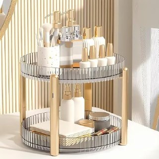 PR!CE DROP UNDER 10 ( ) 360 Rotating Makeup Organizer, 2 Tier Spinning Cosmetics Skincare Storage, Clear Perfume Organizer for Vanity, Dresser, Countertop