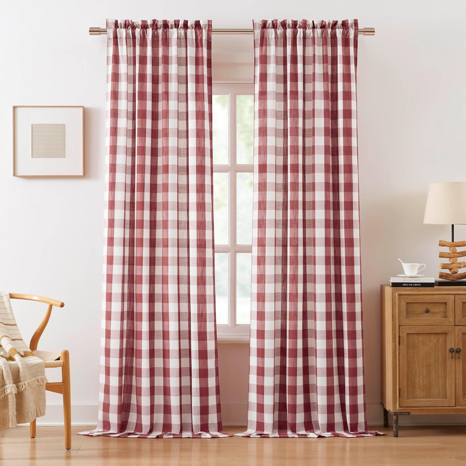 Burgundy Gingham Check Curtains