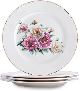 PR!CE DROP ( ) Ceramic Dessert Plates Set of 4,Small Dinner Plates for Snacks, Salad, Tablescape,8 Inch Appetizer Plates for Kitchen (Camellia)