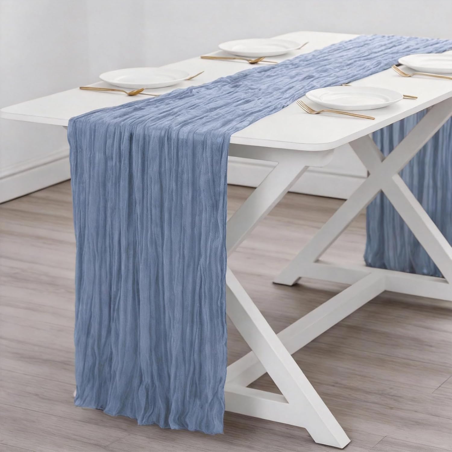 QPOR Dusty Blue Cheesecloth Table Runner Boy Baby Shower Wedding Decorations Spring Gauze Table Runner for Bridal Shower Party Winter Wonderland Decoration 35x120 Inches