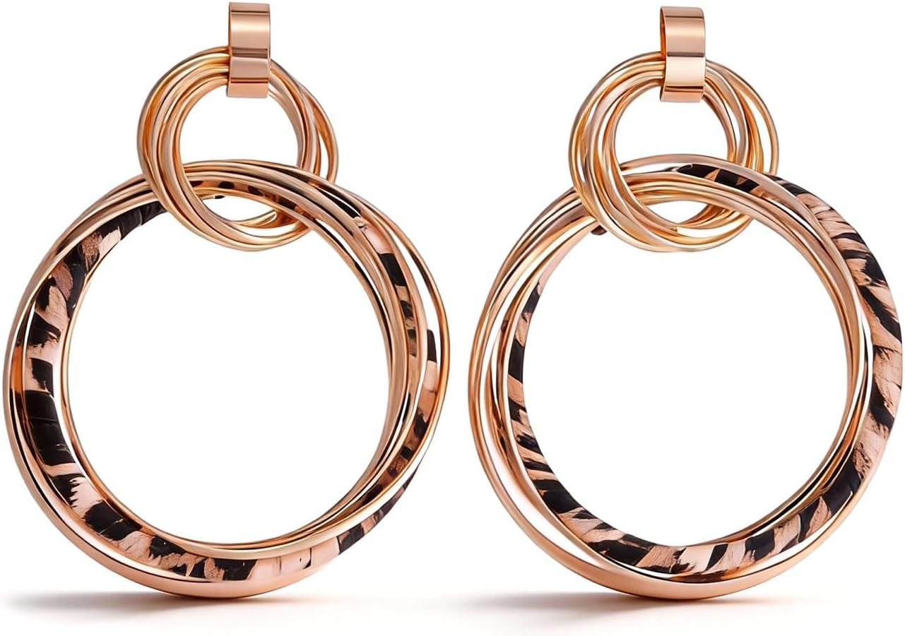 Leopard Earrings for Women Gold Leopard Print Dangle Heart Circle Statement Jewelry Holiday Gifts Formal Dresses