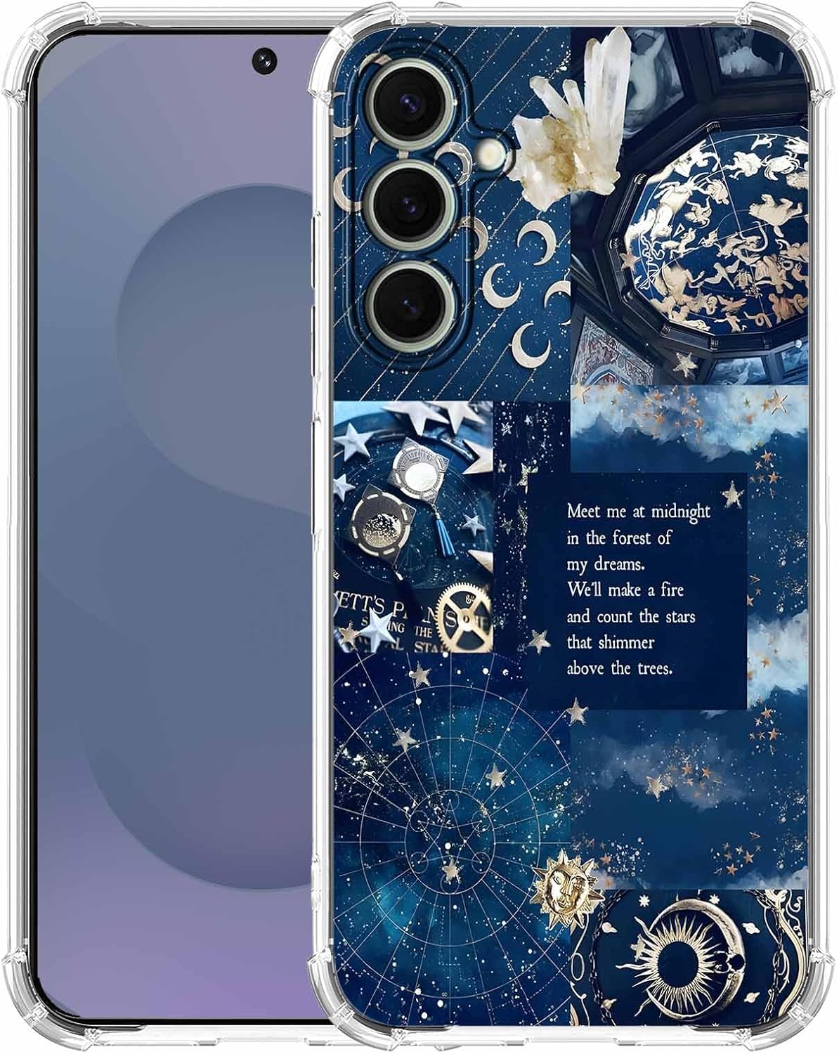 Vintage Celestial Sun Moon Star Collage Phone Case for Samsung Galaxy S25,Aesthetic Space Constellation Pattern,Trendy Soft TPU Bumper Case for Galaxy S25