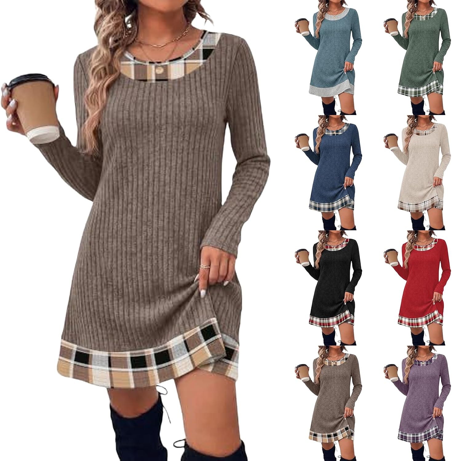 Plaid Knit Sweater Dresses