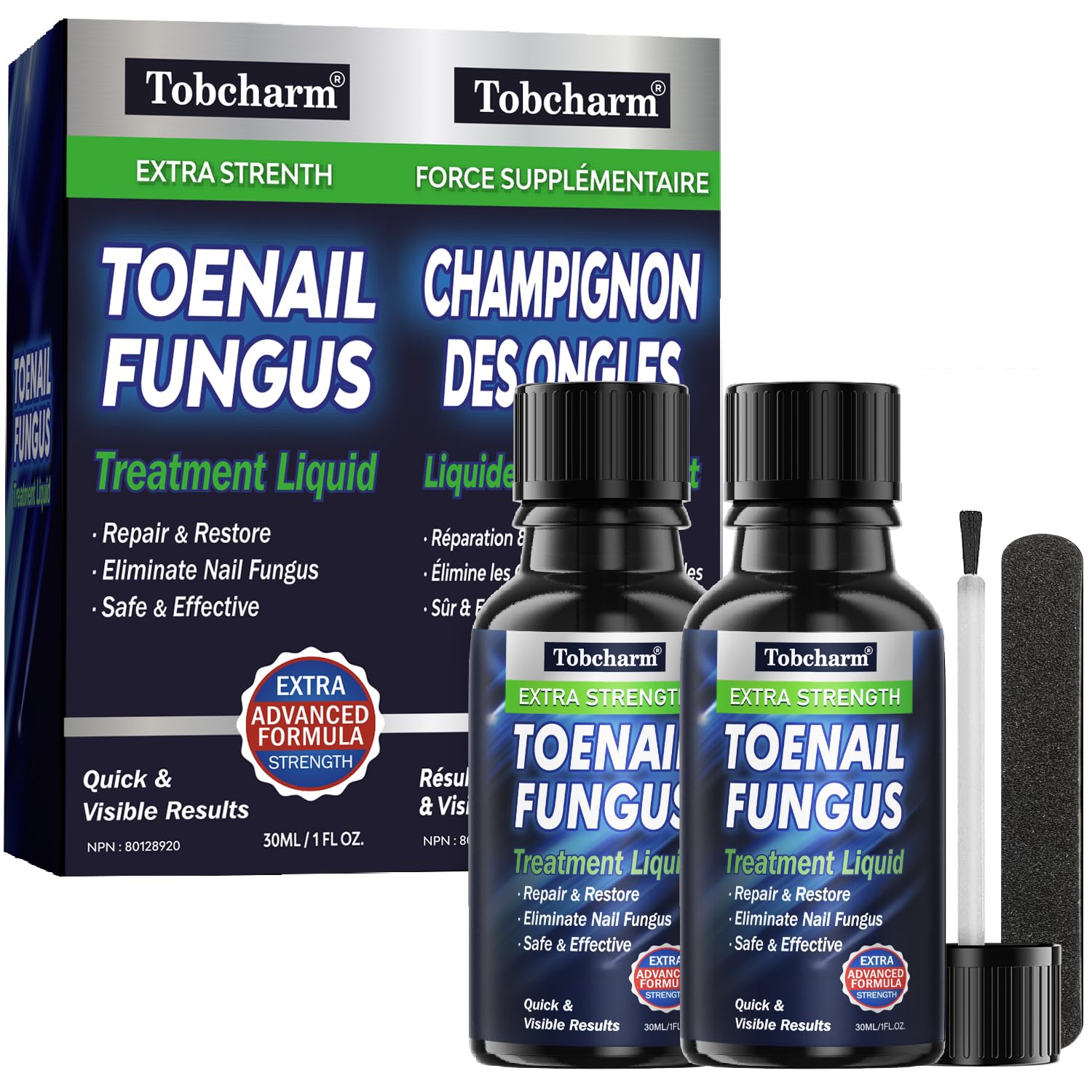 Tobcharm Toenail Fungus Treatment : Nail Fungus Treatment Extra Strength with Tea Tree Oil - Fast Acting Fungal Nail Solution with Undecylenic Acid for Toenails and Fingernails, 2Pack