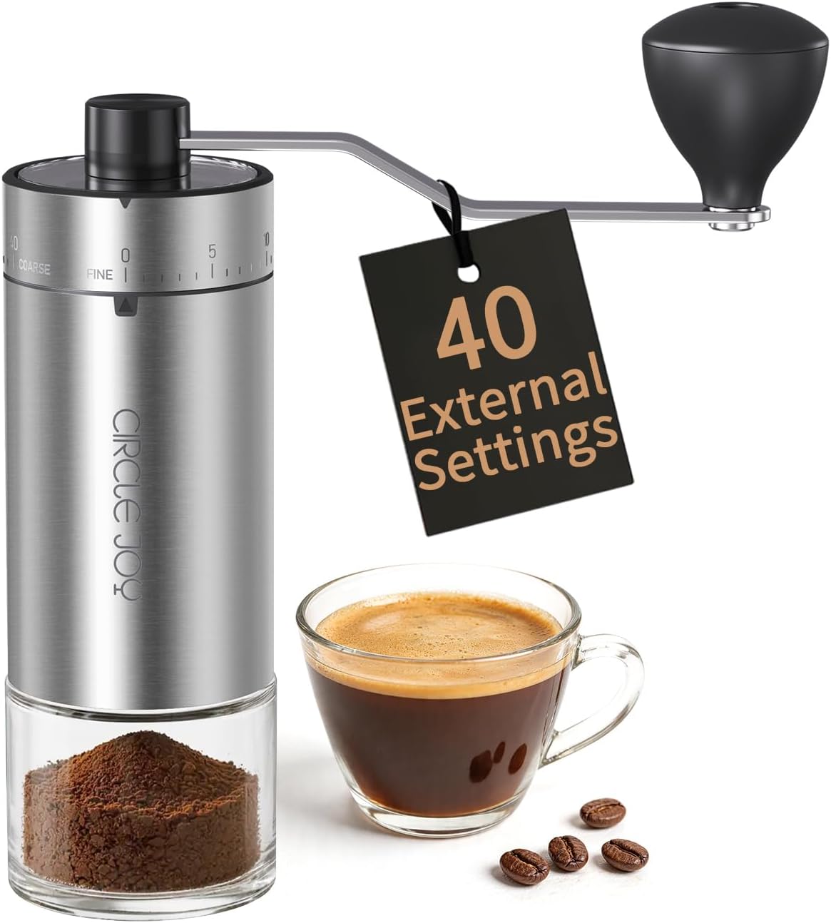 CIRCLE JOY Mini Manual Coffee Grinder with 40 External Adjustable Settings and Ceramic Conical Burr, Portable Stainless Steel Hand Coffee Grinder for Home and Travel