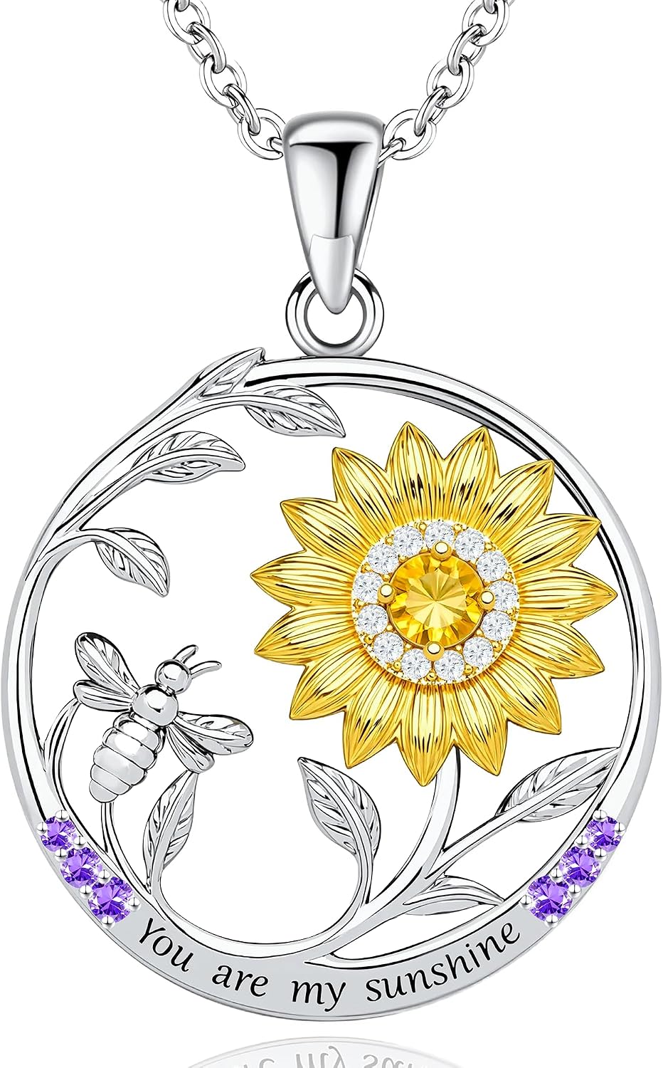 Sunflower Birthstone Necklace for Women - You Are My Sunshine Flower Pendant Birthstone Necklace - Silver Tone Meaningful Birthday Christmas Jewelry Gifts for Women Wife Her