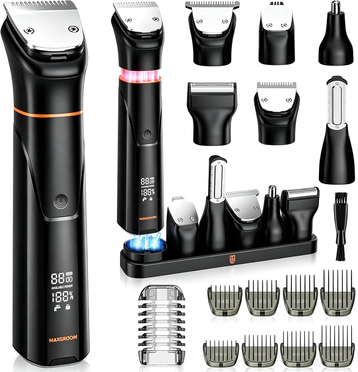 MAXGROOM 6 in 1 Beard Trimmer for Men, Waterproof Cordless Electric Razor Shaver, Men's Grooming Kit for Mustache, Hair, Face, Nose and Body, USB Recharge Dock - Black