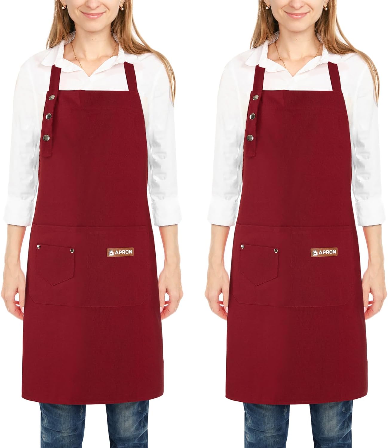 2 Pack Kitchen Cooking Aprons, Adjustable Bib Soft Chef Apron with 2 Pockets for Men Women