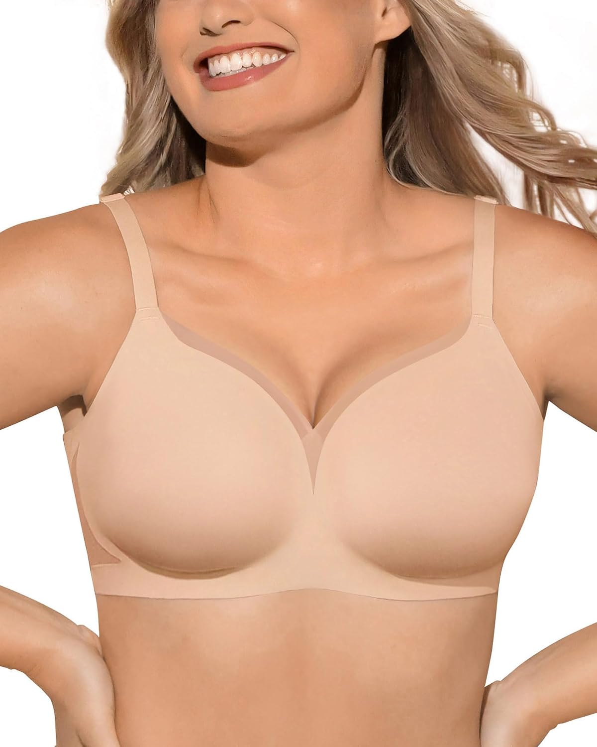 SHAPELLX Wireless Bras for Women Support Seamless V Neck Push Up Bra