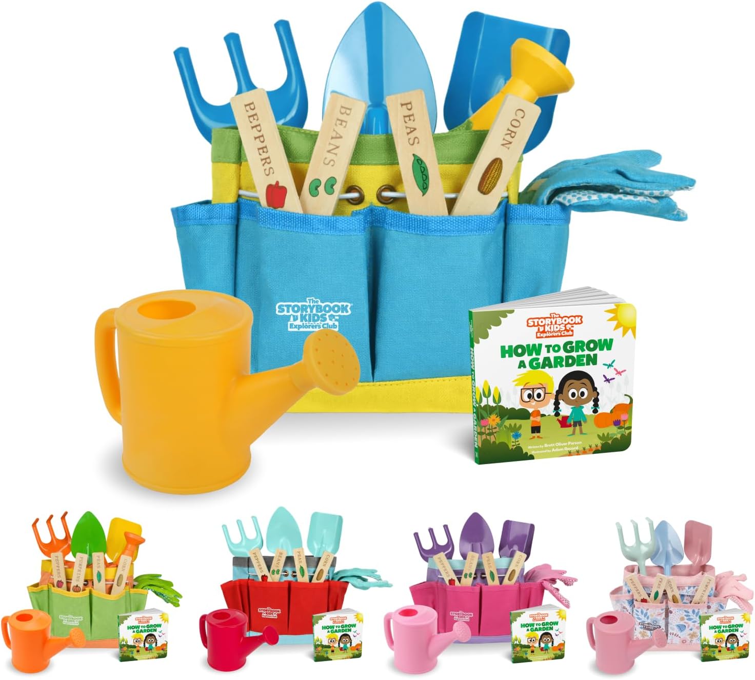 Kids Gardening Set – Toddler Gardening Kit Includes Watering Can for Kids, Shovel, Rake, Plant Stakes, Kids Gardening Gloves, Tote Bag & STEM Learning Gardening Guide Book - Garden Tool Set Blue