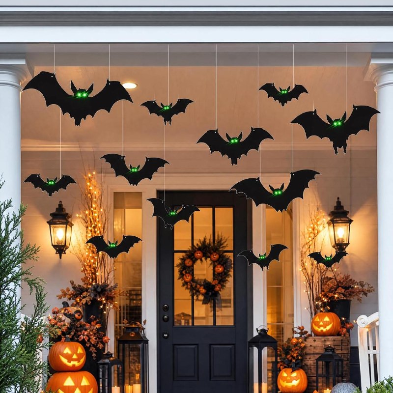 12 Pcs Hanging Bats Halloween Decorations Outdoor - Large