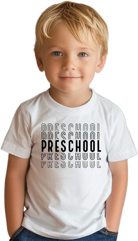 hrcfbk Repeating Preschool Toddler Baby Boys Girls Back to School Shirt First Day of Preschool T-Shirt (White Repeating Preschool,5-6T)