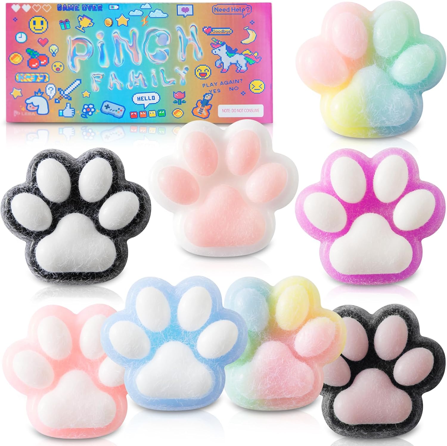 8Pcs Taba Squishy Cat Paw Squeeze Toys, Squishy Fidget Toy, Kawaii Squishies Sensory Toys, Pinch Family, Cat Paws Mochi Toys,Stress Relief for Party Favors,Novelty Things for Adults Kids